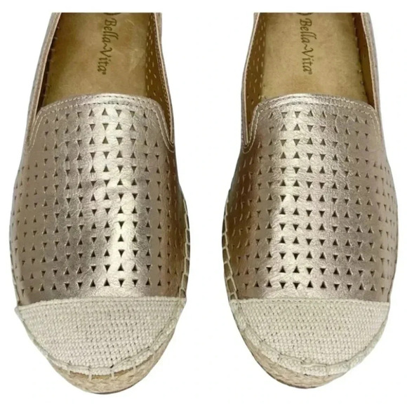 Bella Vita Womens Loafers 8M Channing Champagne Perforated Leather Jute - Picture 5 of 12